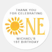 Sunshine eerste verjaardag dank u ronde sticker (Voorkant)