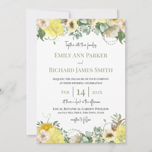 Sunshine et Rose Aquarelle Florale Invitation (Devant)