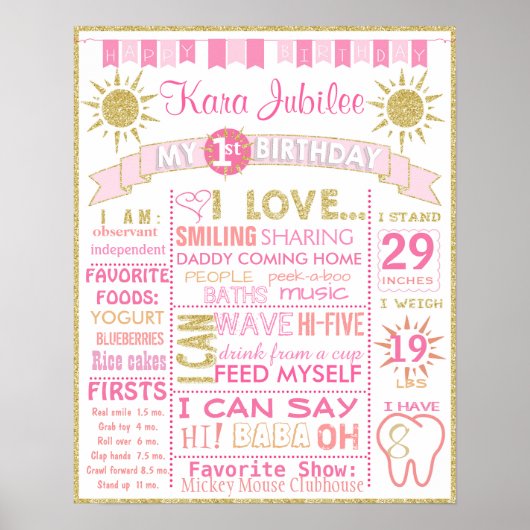 Sunshine First-verjaardagsbord poster meisje (Voorkant)
