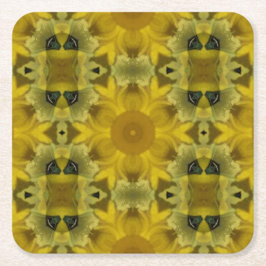 Sunshine Flower Burst Golden Vierkante Kartonnen Onderzetter (Voorkant)