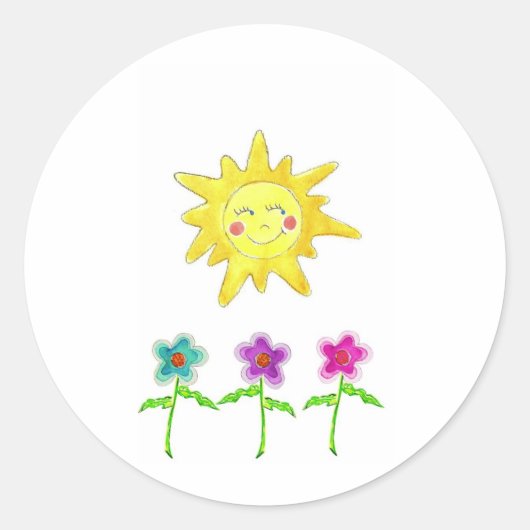 Sunshine Flowers Ronde Sticker (Voorkant)