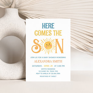 Sunshine Here Comes The Son Baby shower Kaart