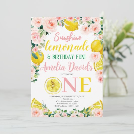 Sunshine Lemon Lemonade en Fun First Birthday Kaart (Staand voorkant)