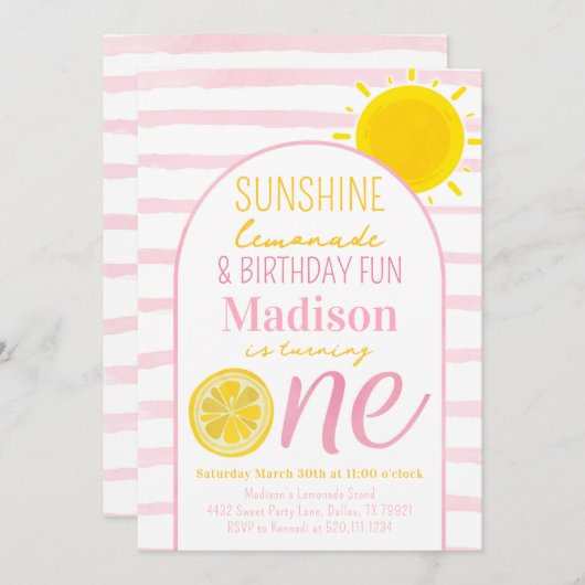 Sunshine Lemonade 1er Anniversaire Fête Invitation (Devant / Derrière)