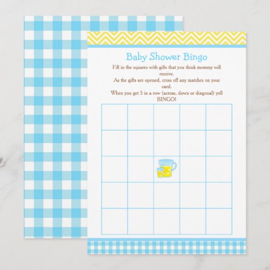 Sunshine & Lemonade Blauw & Geel Bingo Kaart (Voorkant / Achterkant)