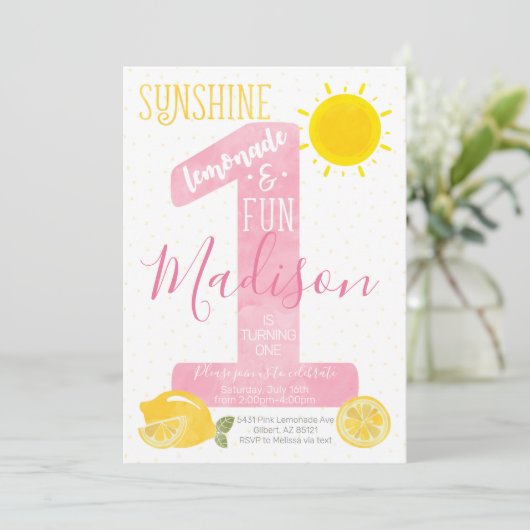 Sunshine Lemonade First Birthday Uitnodiging (Staand voorkant)