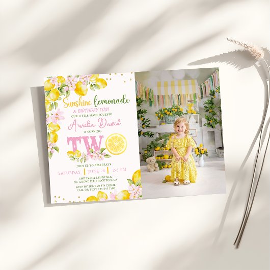 Sunshine Lemonade Floral 2nd Birthday Invitation