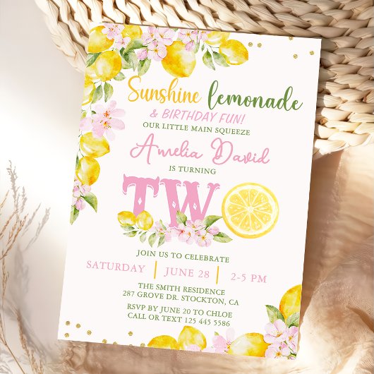 Sunshine Lemonade Floral Birthday Invitation
