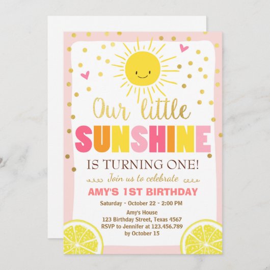 Sunshine Limonade Verjaardag uitnodiging Pink Lemo (Voorkant / Achterkant)