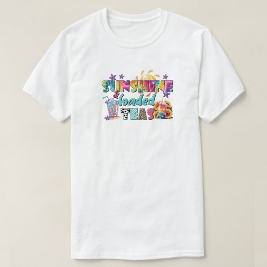 Sunshine & Loaded Teas Kleurrijke Zomer Vibes T-sh T-shirt (Design voorkant)