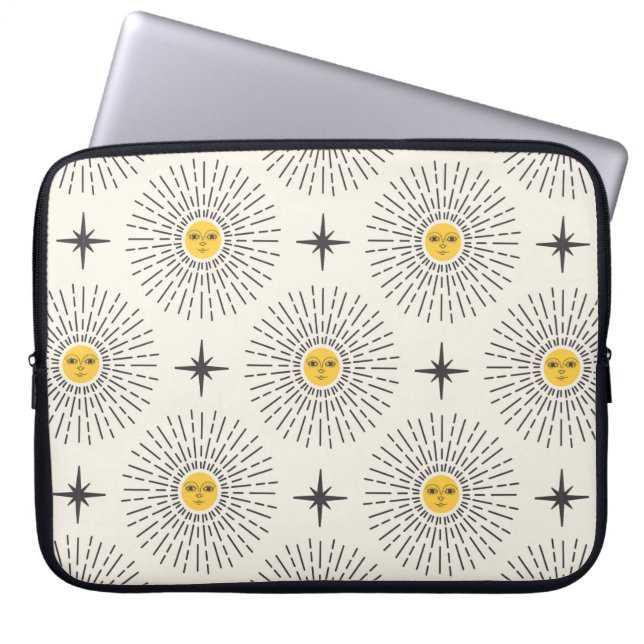 Sunshine met Face Celestial Seamless Pattern Laptop Sleeve (Voorkant)