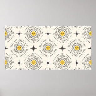 Sunshine met Face Celestial Seamless Pattern Poster