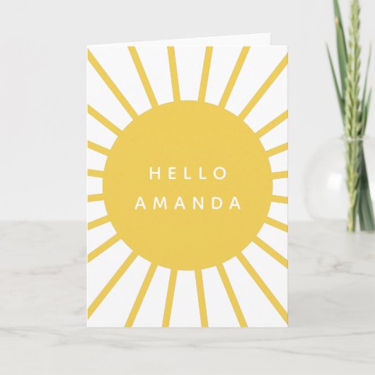 Sunshine | Naam Hallo Modern Scandi Mustard Sun Kaart (Voorkant)