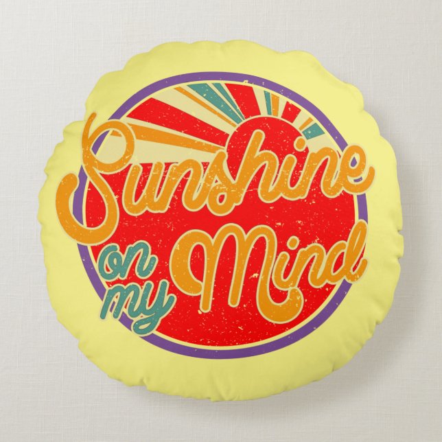 Sunshine on My Mind - leuke zomer Rond Kussen (Voorkant)