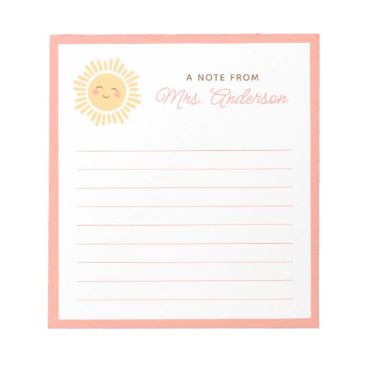 Sunshine Personalized Teacher Appreciation Gift Notitieblok (Voorkant)