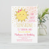 Sunshine Pink & Gold First Birthday Kaart (Staand voorkant)