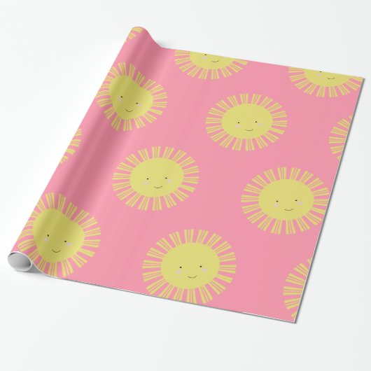 Sunshine Pink Sun Wrapping Paper Cadeaupapier (Uitgerold)