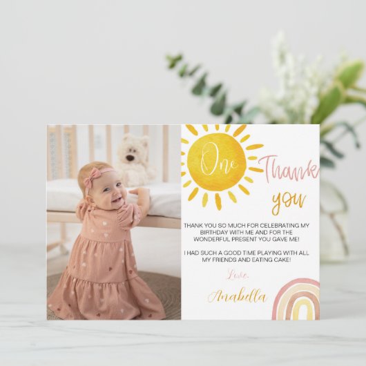 Sunshine Rainbow Dank u kaart Boho Verjaardag (Staand voorkant)