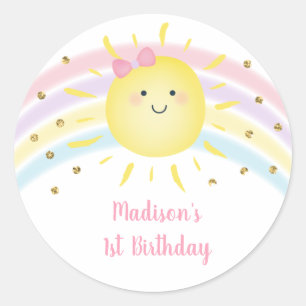Sunshine Rainbow Pink Gold Pastel Birthday Ronde Sticker