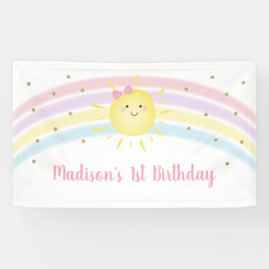 Sunshine Rainbow Pink Gold Pastel Birthday Spandoek (Horizontaal)
