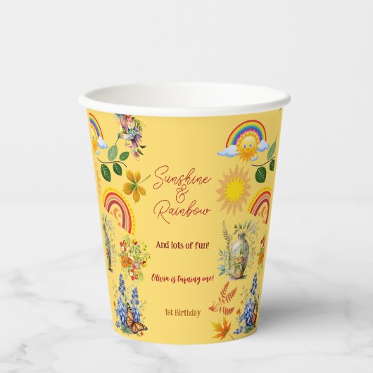 Sunshine Rainbow Spring Garden Vlinder Verjaardag Papieren Bekers (Voorkant)