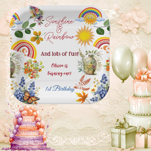 Sunshine Rainbow Spring Garden Vlinder Verjaardag Papieren Bordje