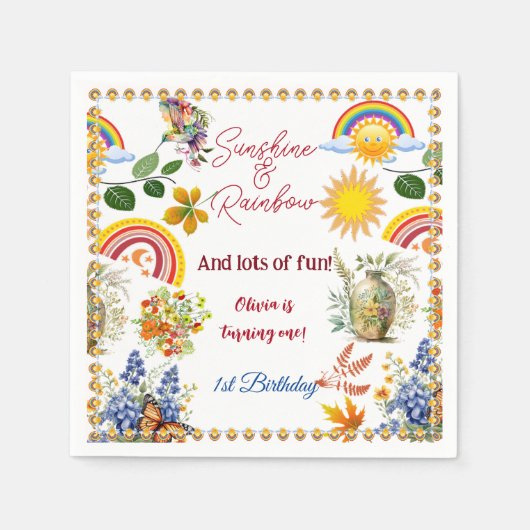 Sunshine Rainbow Spring Garden Vlinder Verjaardag Servet (Voorkant)