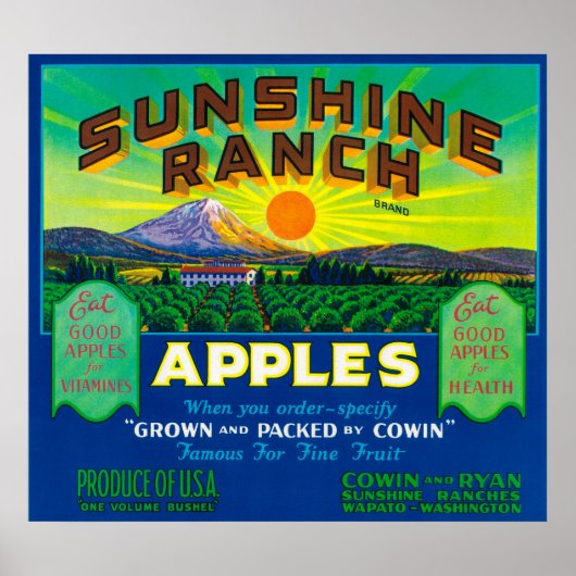 Sunshine Ranch Apple Label - Wapato, WA Poster (Voorkant)