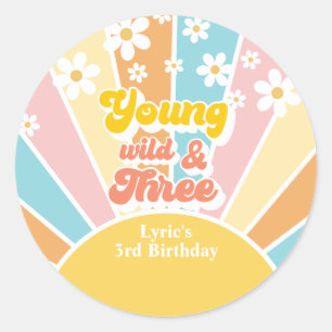 Sunshine Retro Daisy 3e verjaardag Ronde Sticker