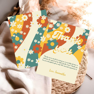 Sunshine retro groovy 70s dank je baby shower bedankkaart