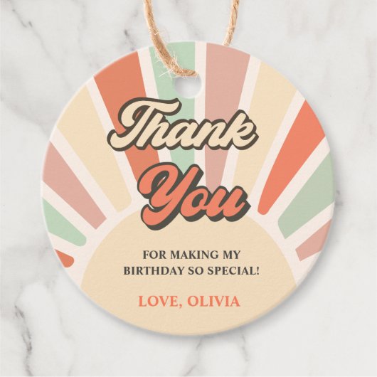 Sunshine Retro Regenboog Bedankt Verjaardagsfeest Bedankjes Labels (Voorkant)