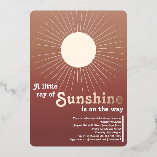 Sunshine Rose Gold Baby shower Foil Invitation (Recto)