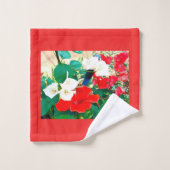 Sunshine Rouge Hibiscus Vert Feuilles Automne Coul (Gant de toilette)