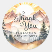 Sunshine Rustic Natuur Mountains Script Dank u Ronde Sticker (Voorkant)