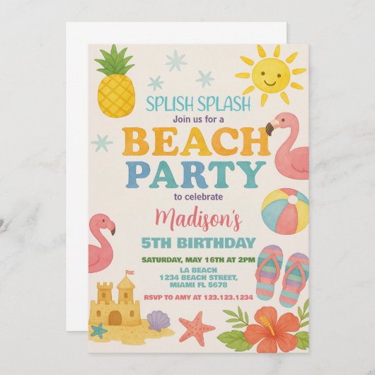 Sunshine & Sea Beach Invitation d'anniversaire pou (Devant / Derrière)