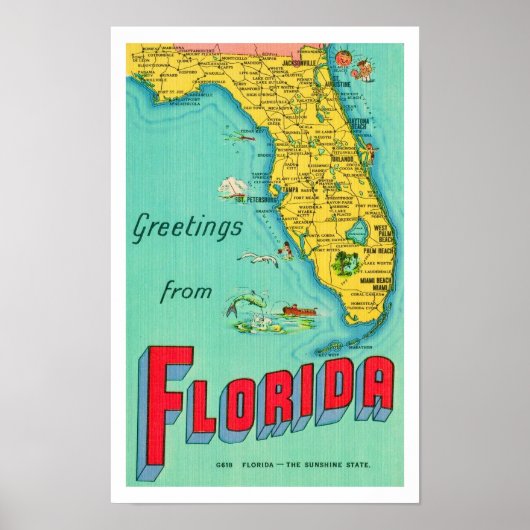 Sunshine State Florida 11x17 Kaart Poster (Voorkant)