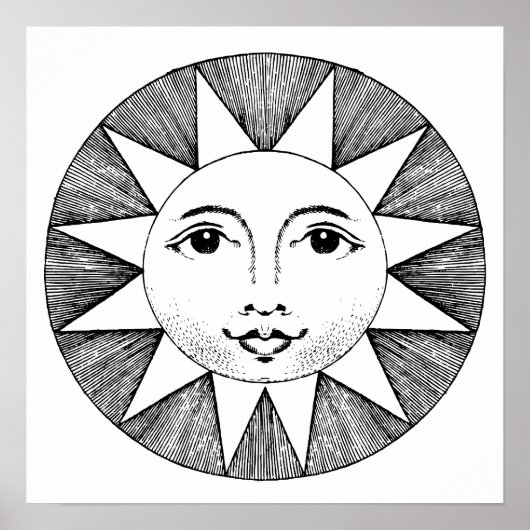SUNSHINE SUN FACE ZWART & WIT ART PRINT (Voorkant)
