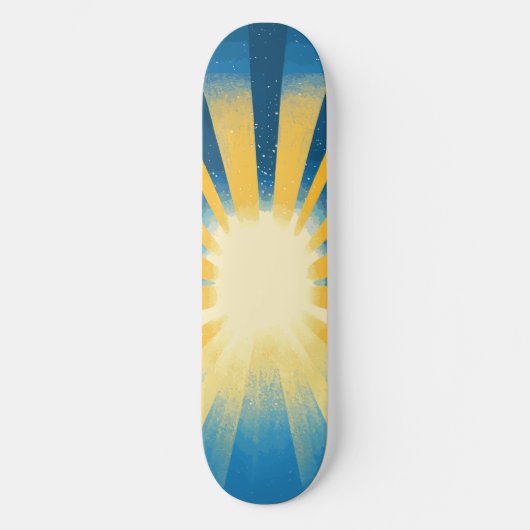 Sunshine Sunrise Retro 70s Boho Blauw Geel Skateboard (Voorkant)