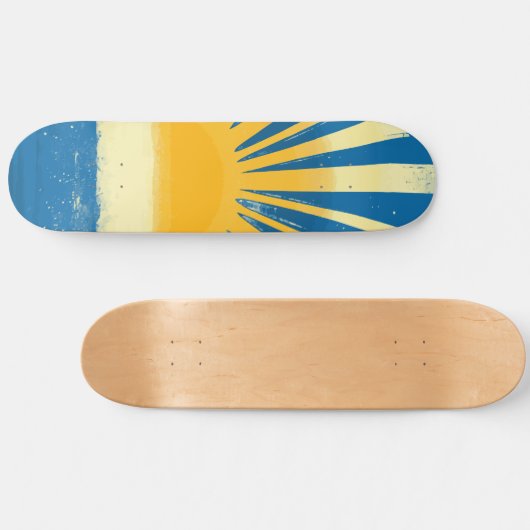 Sunshine Sunrise Retro 70s Boho Blauw Geel Skateboard (Horizontaal)