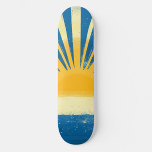 Sunshine Sunrise Retro 70s Boho Blauw Geel Skateboard