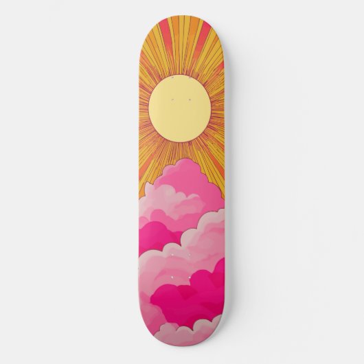 Sunshine Sunrise Retro 70s Boho Geel Roze Skateboard (Voorkant)