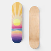 Sunshine Sunset Retro 70s Boho Blauw Geel Roze Skateboard (Voorkant)