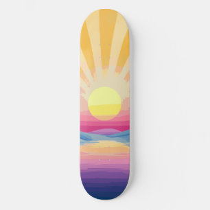 Sunshine Sunset Retro 70s Boho Blauw Geel Roze Skateboard