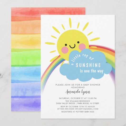 Sunshine Sur Le Chemin Baby shower Invitation (Devant / Derrière)