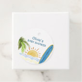 Sunshine Tropical Surfing Baby shower Bedankjes Labels (In situ)