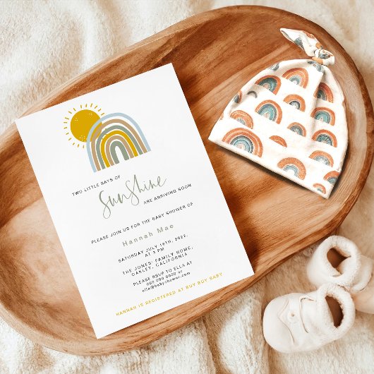 Sunshine TWINS Rainbow Baby shower Invitation