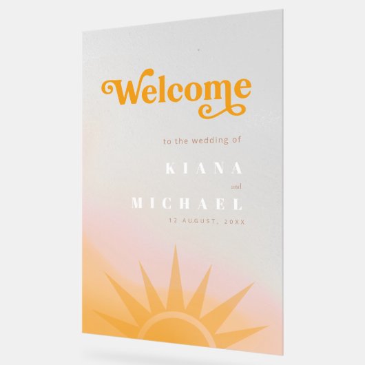 Sunshine Typografie Bruiloft Welkomstprogramma ID1 Acryl Bord (Hoek)