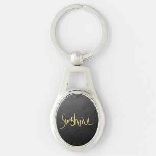 "Sunshine" Typografie in Faux Painted Gold Sleutelhanger