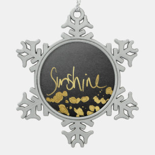 "Sunshine" Typografie & Paint Splatter- Faux Gold Tin Sneeuwvlok Ornament