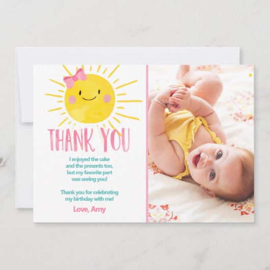 Sunshine verjaardag meisje dank u kaart zomer (Voorkant)